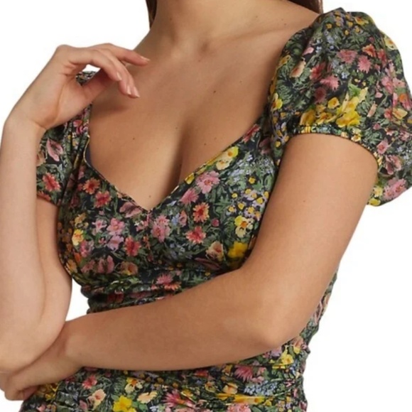 LoveShackFancy x Revolve Ambrette Ditsy Black Floral Mini Dress Puff Sleeve M - Picture 6 of 17